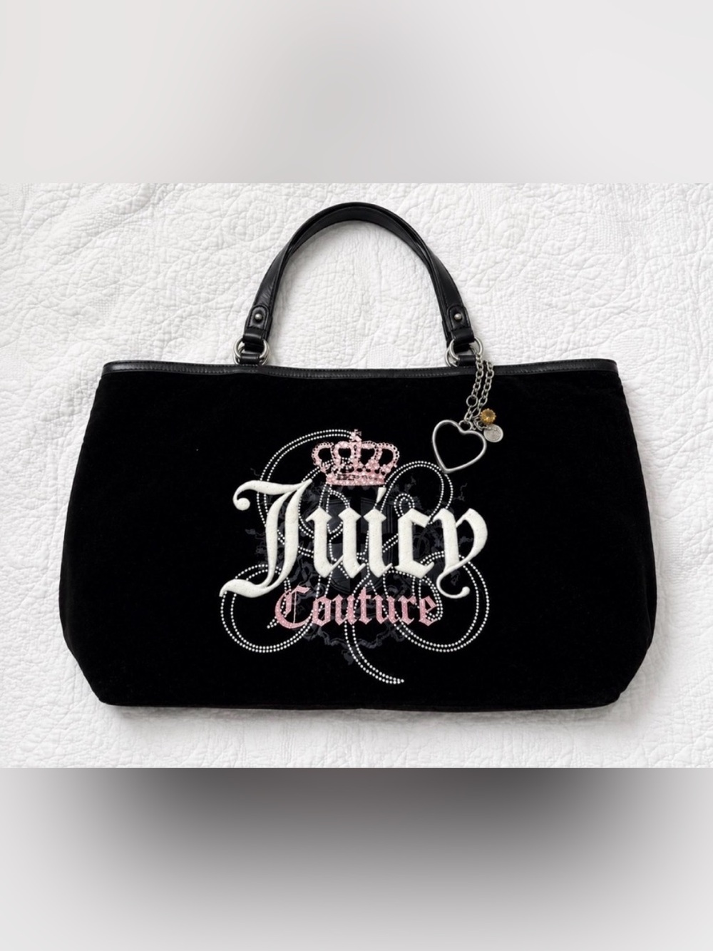 Authentic Juicy Couture Black Velour Tote Bag Y2K